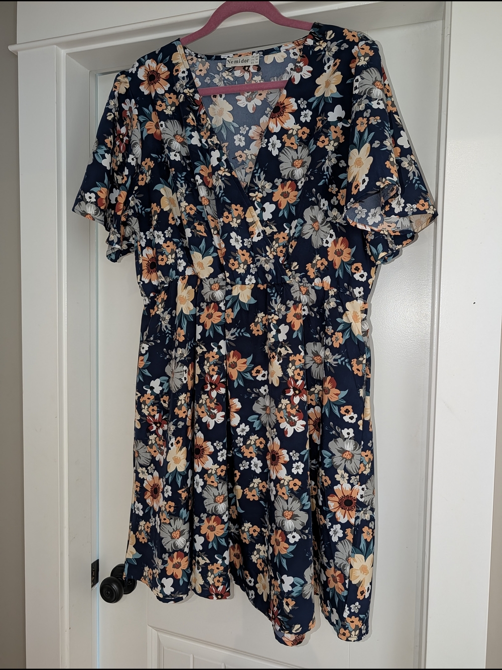 Women's Navy Floral Wrap Dress - Shein Brand
